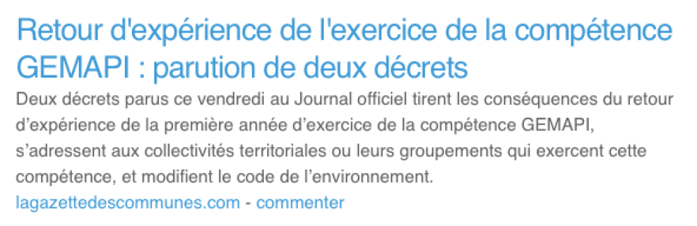 Exemple de lien commenter dans la lettre quotidienne Veille Eau