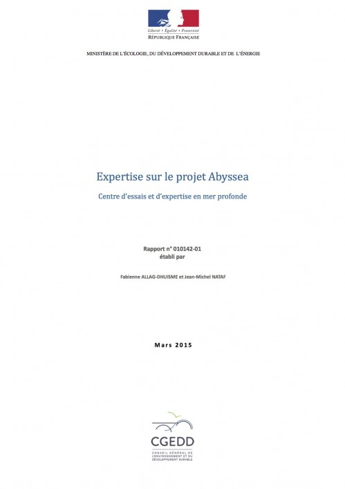 [Publication] Expertise sur le projet Abyssea - Centre d’essais et d’expertise en mer profonde - CGEDD