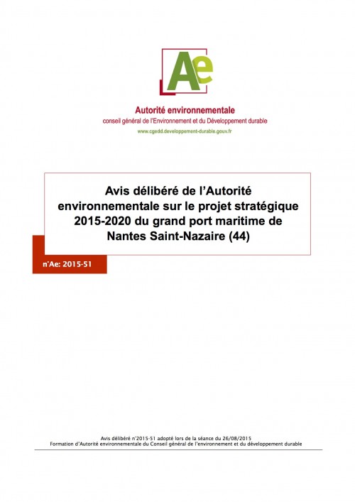 [Publication] Avis délibéré de l’Autorité environnementale sur le projet stratégique 2015-2020 du grand port maritime de Nantes Saint-Nazaire