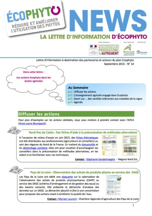 [Publication] Ecophyto News, la lettre d'information d'Ecophyto
