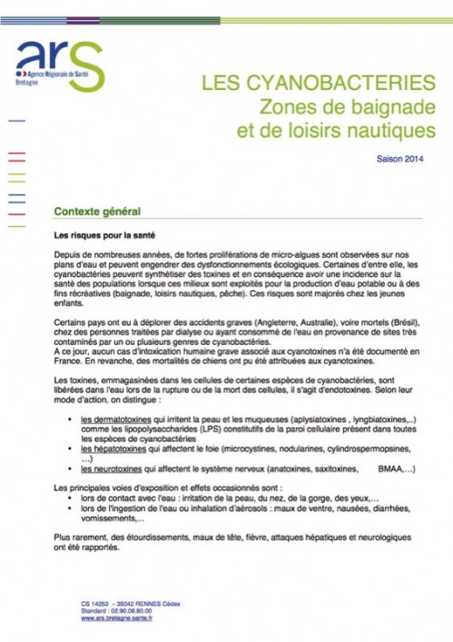 [Publication] Bilan régional 2014 du suivi des cyanobactéries en Bretagne