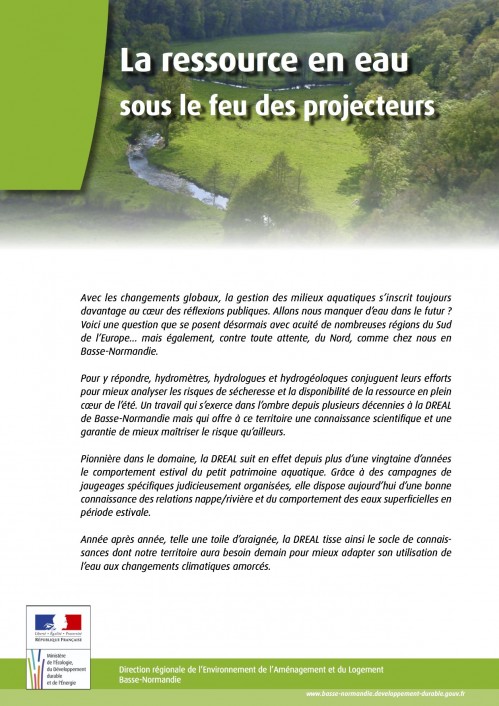 [Publication] La ressource en eau sous le feu des projecteurs - Dreal Basse-Normandie