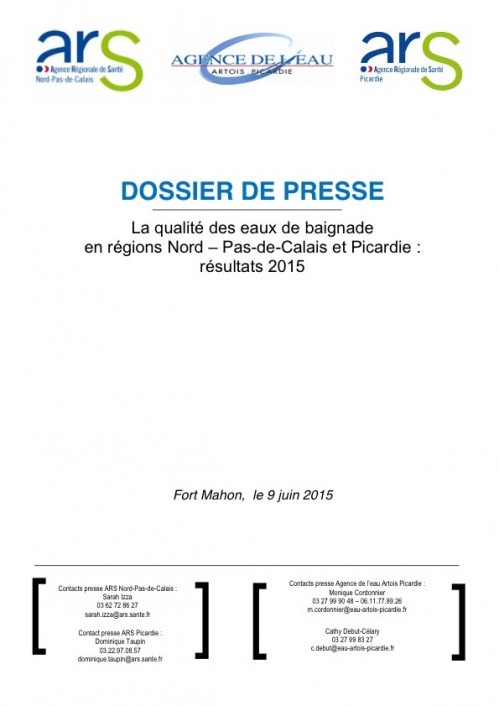 [Publication] La qualité des eaux de baignade en régions Nord - Pas-de-Calais et Picardie : résultats 2015