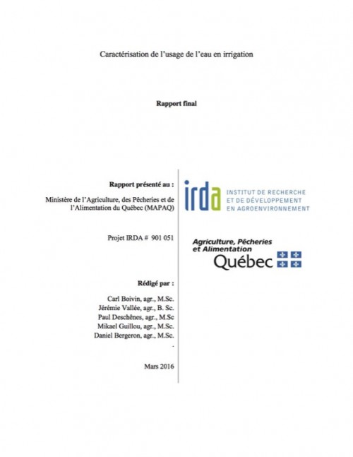 [Publication] Caractérisation de l’usage de l’eau en irrigation - IRDA Québec