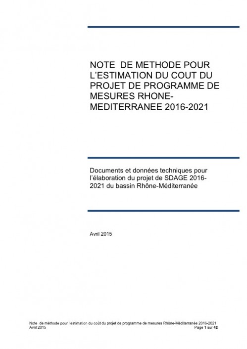 [Publication] Note de méthode pour l’estimation du coût du projet de programme de mesures Rhône-Méditerranée 2016-2021