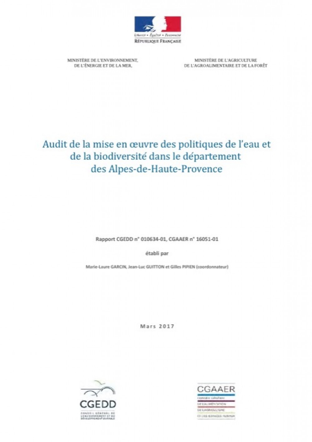 [Publication] Audit de la mise en oeuvre des politiques de l’eau et de la biodiversité dans le département des Alpes-de-Haute-Provence - CGEDD