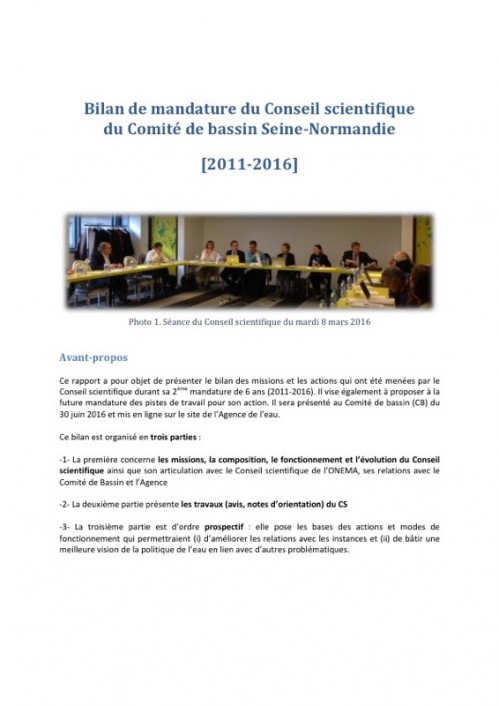[Publication] Bilan de mandature du Conseil scientifique du Comité de bassin Seine-Normandie 2011-2016