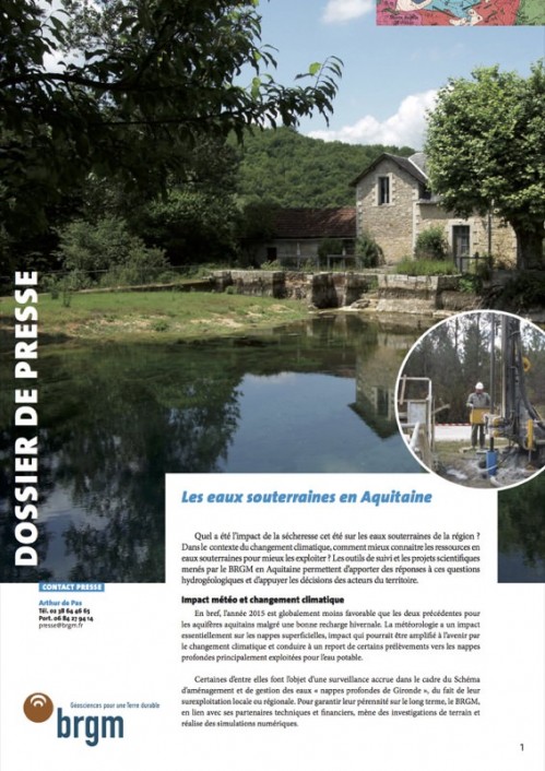[Publication] Les eaux souterraines en Aquitaine - BRGM
