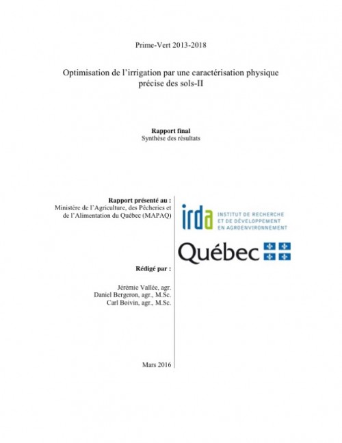 [Publication] Optimisation de l’irrigation par une caractérisation physique précise des sols - IRDA Québec