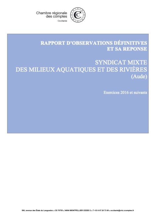 [Publication] Syndicat mixte des milieux aquatiques et des rivières (SMMAR) (Aude) - Cour des comptes
