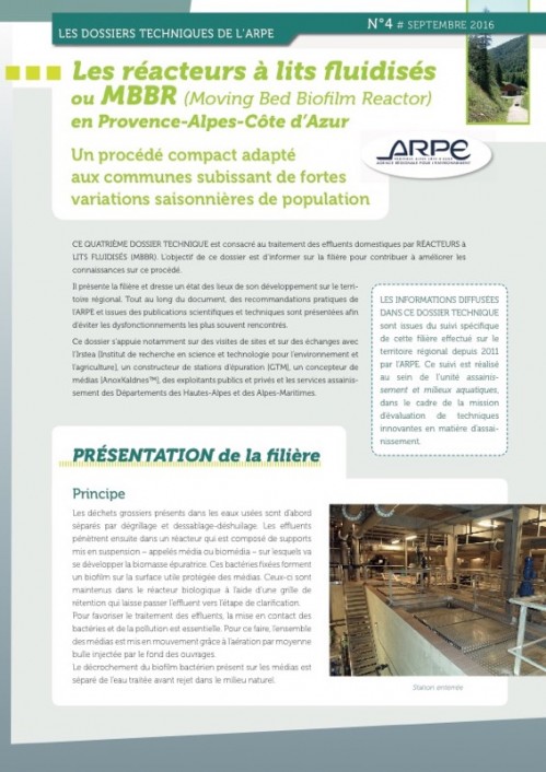 [Publication] Les réacteurs à lits fluidisés ou MBBR en Provence-Alpes-Côte d’Azur - Les dossiers techniques de l’ARPE