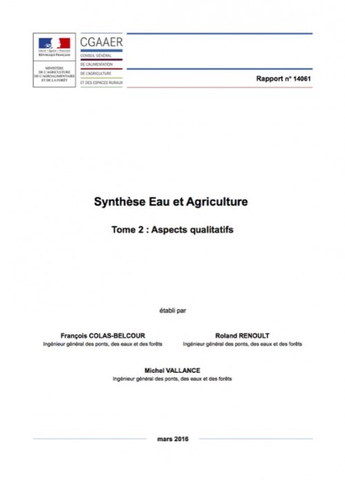 [Publication] Synthèse eau et agriculture - Tome 2 : aspects qualitatifs