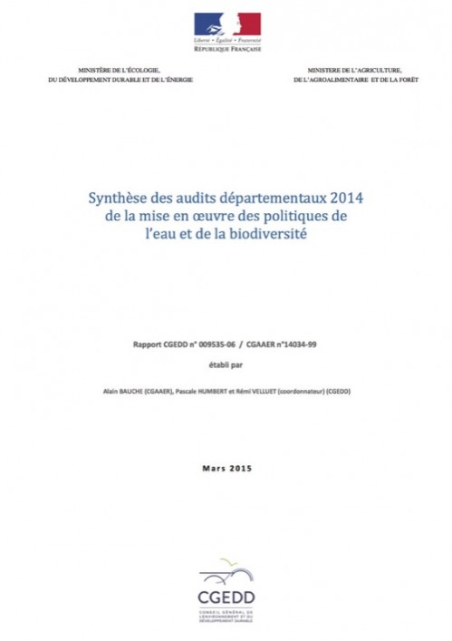 [Publication] Synthèse des audits départementaux 2014 de la mise en oeuvre des politiques de l’eau et de la biodiversité - CGEDD