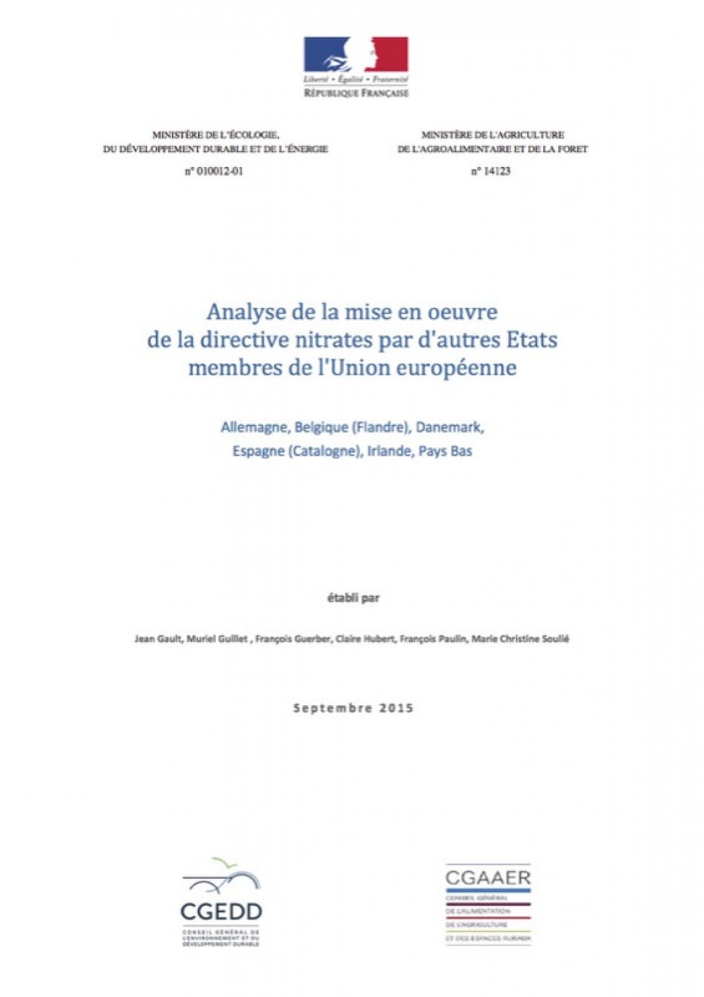 [Publication] Analyse de la mise en œuvre de la directive nitrates par d’autres Etats membres de l’Union européenne (Allemagne, Belgique (Flandre), Danemark, Espagne (Catalogne), Irlande, Pays Bas)...