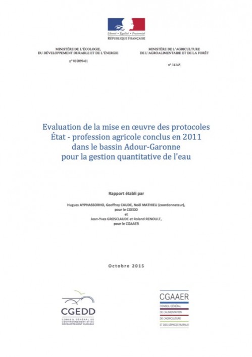 [Publication] Evaluation de la mise en oeuvre des protocoles Etat - Profession agricole conclus en 2011 dans le bassin Adour-Garonne pour la gestion quantitative de l’eau - CGEDD