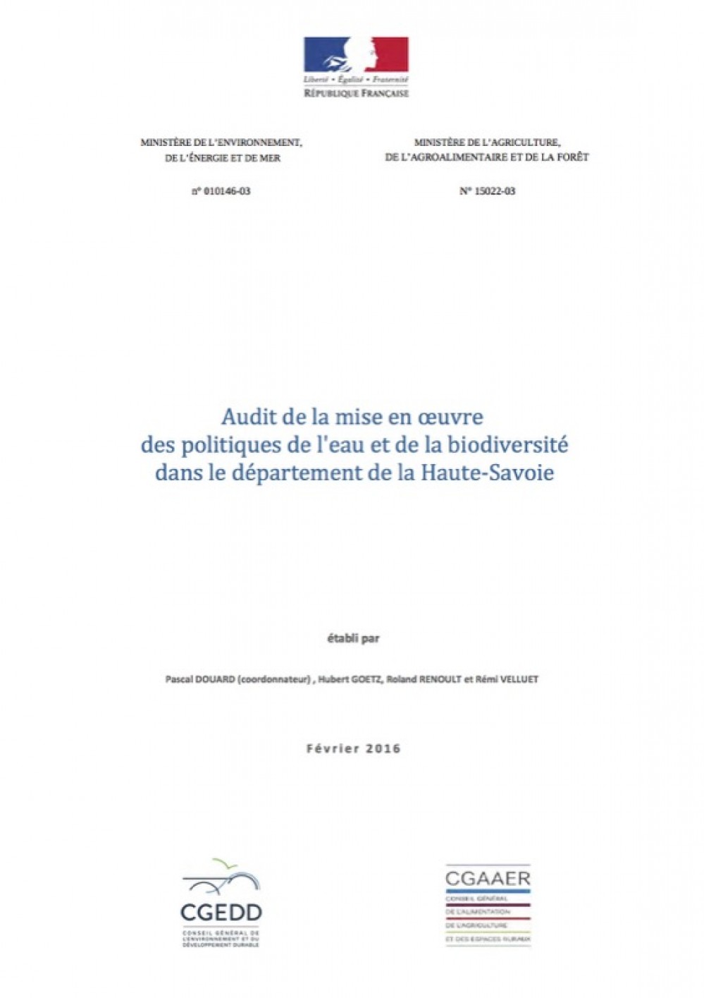 [Publication] Audit de la mise en oeuvre des politiques de l’eau et de la biodiversité dans le département de la Haute-Savoie - CGEDD