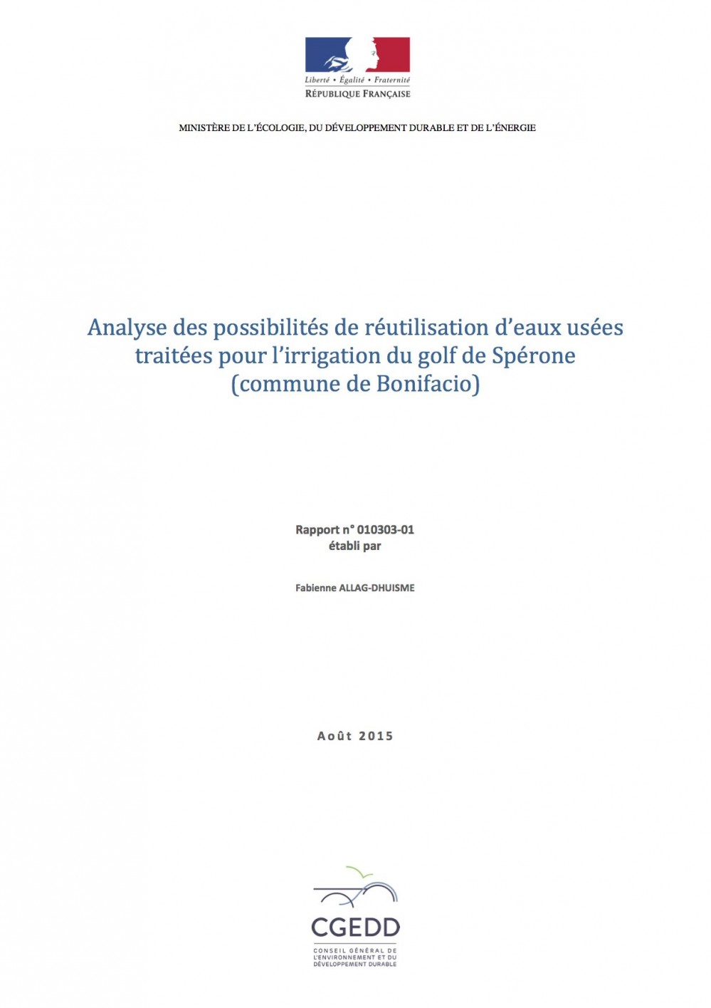 [Publication] Corse - Analyse des possibilités de réutilisation d’eaux usées traitées pour l’irrigation du golf de Spérone - CGEDD