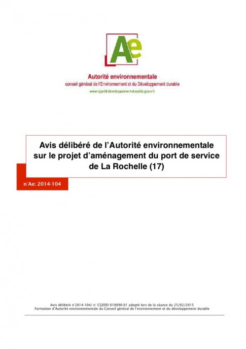[Publication] Avis délibéré de l’Autorité environnementale sur le projet d’aménagement du port de service de La Rochelle