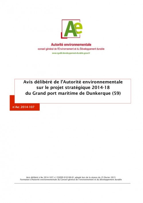 [Publication] Avis délibéré de l’Autorité environnementale sur le projet stratégique 2014-1 du Grand port maritime de Dunkerque