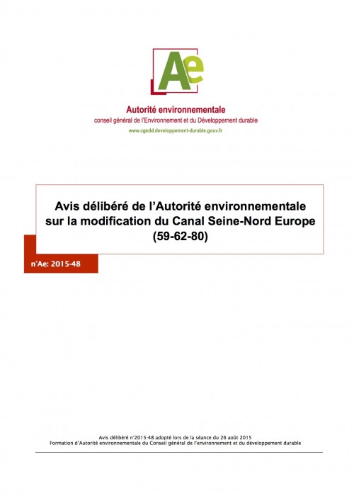 [Publication] Avis délibéré de l’Autorité environnementale sur la modification du Canal Seine-Nord Europe