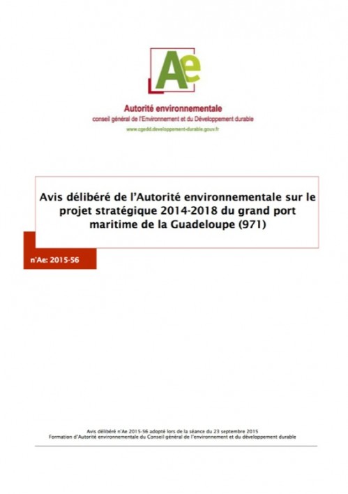 [Publication] Avis délibéré de l’Autorité environnementale sur le projet stratégique 2014-2018 du grand port maritime de la Guadeloupe