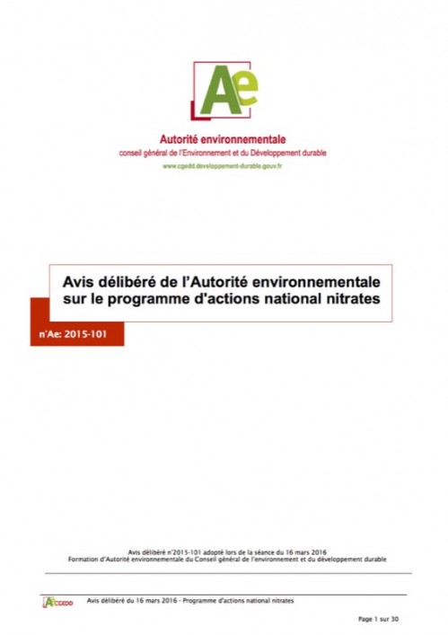 [Publication] Avis de l'AE sur le programme d'actions national nitrates