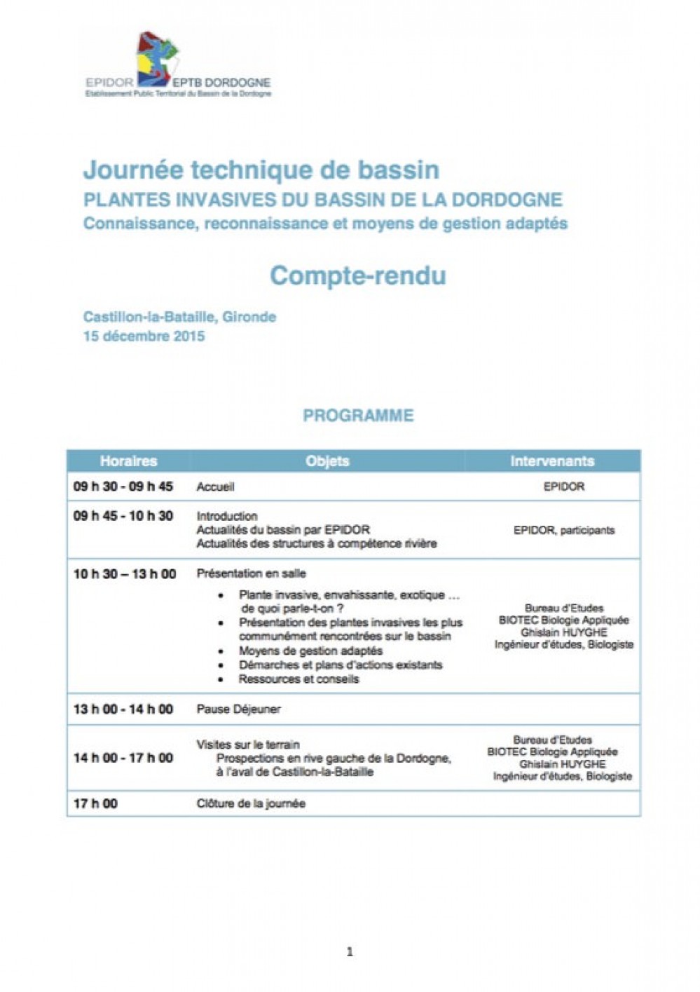 [Publication] Compte rendu de la journée technique plantes invasives du bassin de la Dordogne - Epidor