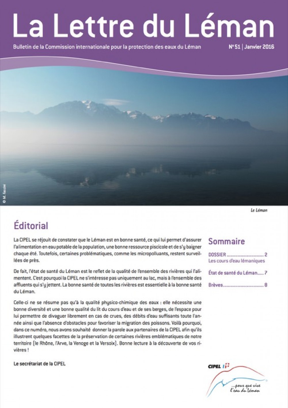 [Publication] La Lettre du Léman - Les cours d’eau lémaniques - CIPEL