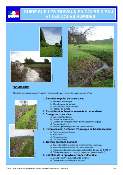 [Publication] Guide sur les travaux en cours d'eau et les zones humides - DDT de l'Allier