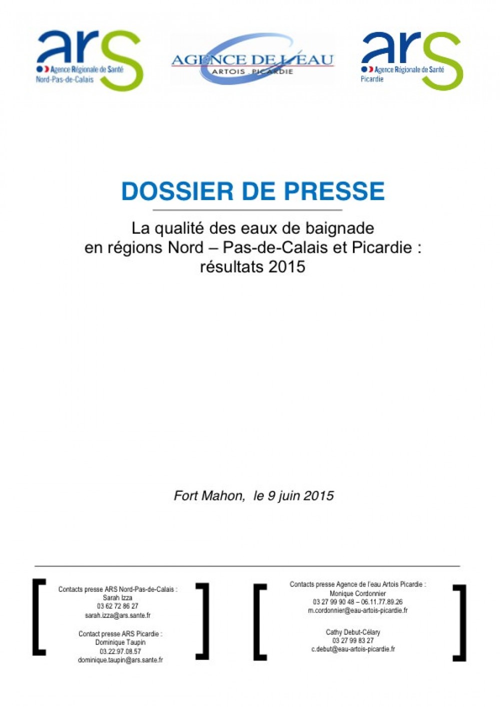 [Publication] La qualité des eaux de baignade en régions Nord - Pas-de-Calais et Picardie : résultats 2015