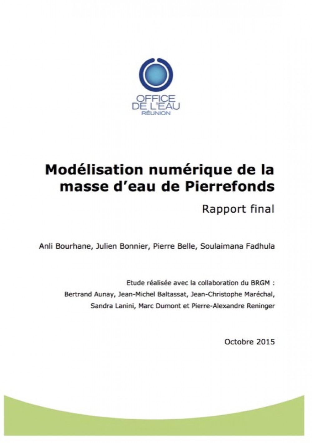 [Publication] Réunion : modélisation numérique de la masse d'eau de Pierrefonds