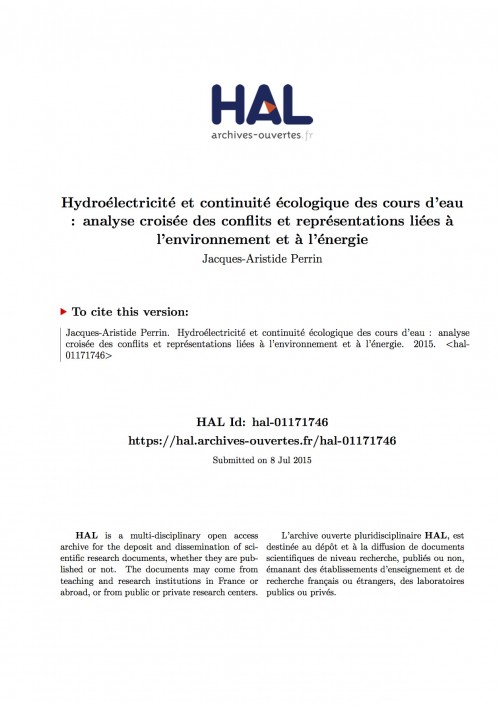 [Publication] Hydroélectricité et continuité écologique des cours d’eau : analyse croisée des conflits et représentations liées à l’environnement et à l’énergie