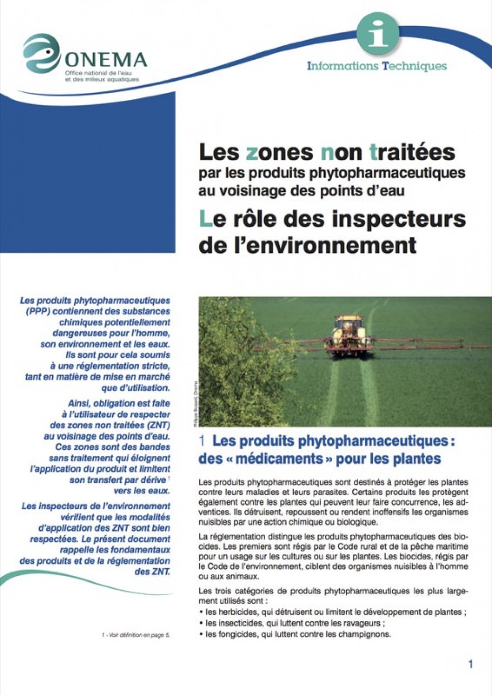 [Publication] Les zones non traitées par les produits phytopharmaceutiques au voisinage des points d'eau - Onema