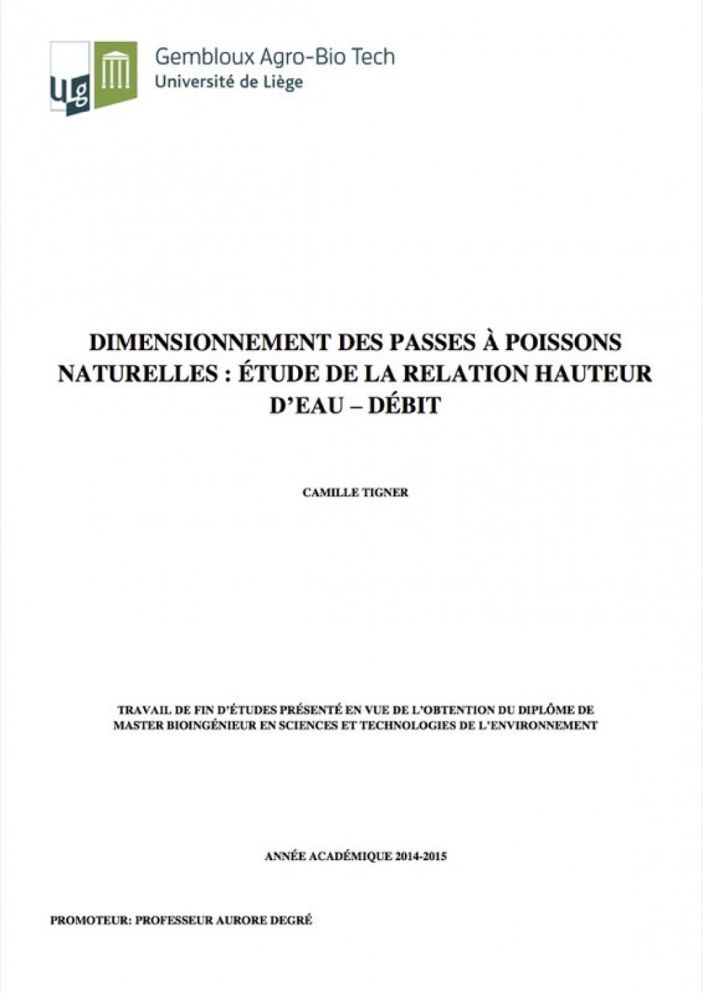 [Publication] Mémoire - Dimensionnement des passes à poissons naturelles : étude de la relation hauteur d'eau-débit