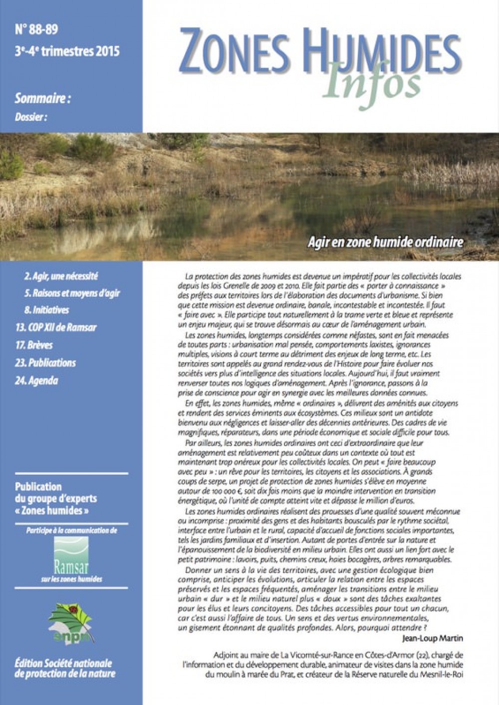 [Publication] Zones humides infos - Agir en zone humide ordinaire