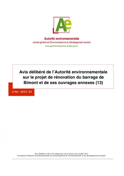 [Publication] Avis délibéré de l’Autorité environnementale sur le projet de rénovation du barrage de Bimont et de ses ouvrages annexes (13)
