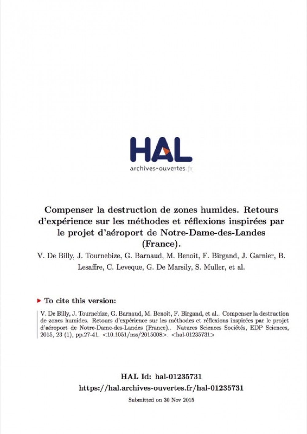 [Publication] Compenser la destruction de zones humides : retour d'expériences sur les méthodes et réflexions inspirées par le projet d'aéroport de Notre-dame-des-Landes