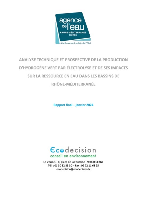 [Publication] Analyse technique et prospective de la production d'hydrogène vert par électrolyse et de ses impacts sur la ressource en eau dans les bassins de Rhône-Méditerranée : rapport final