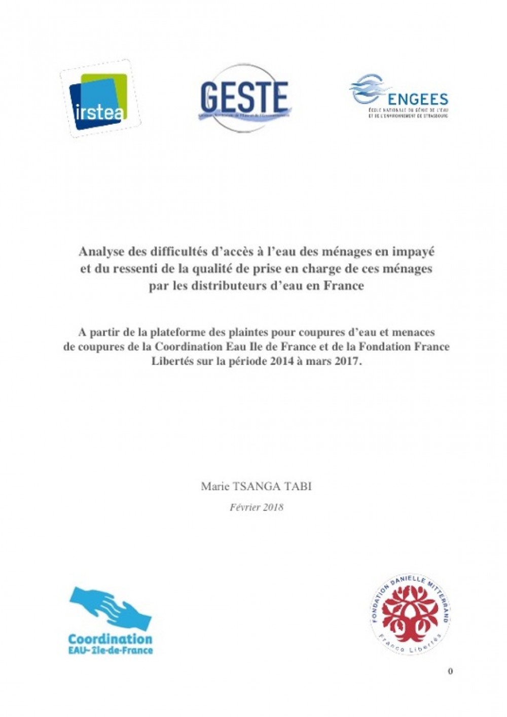 [Publication] Analyse des difficultés d'accès à l'eau des ménages en impayé et du ressenti de la qualité de prise en charge de ces ménages par les distributeurs d'eau en France