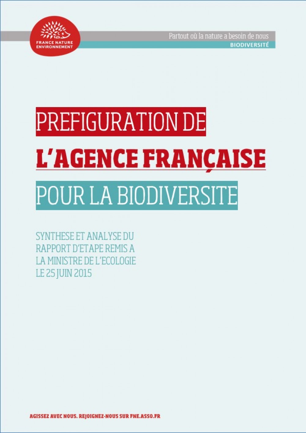 [Publication] Préfiguration de l'AFB : synthèse et analyse du rapport d'étape - FNE