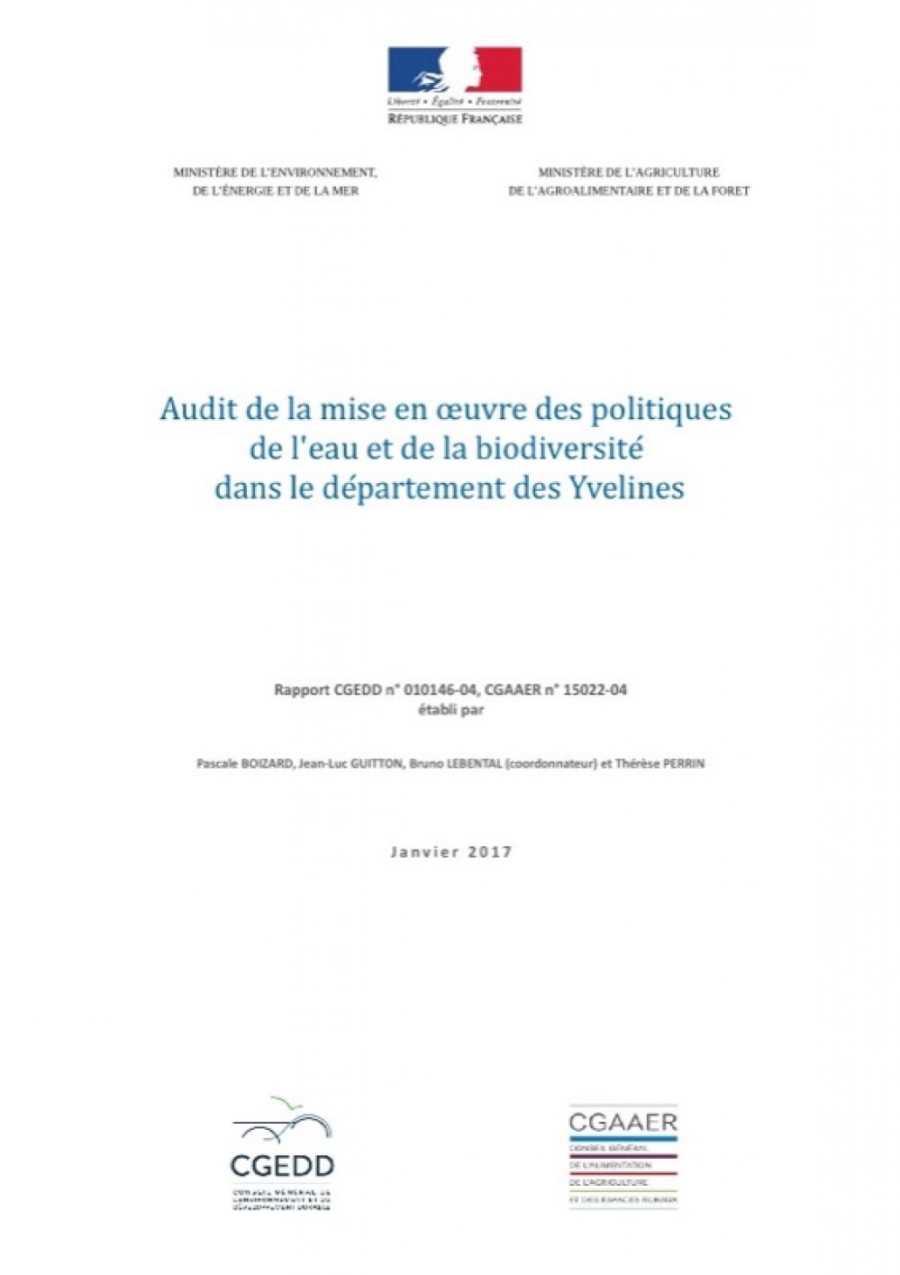 [Publication] Audit de la mise en oeuvre des politiques de l'eau et de la biodiversité dans le département des Yvelines - CGEDD