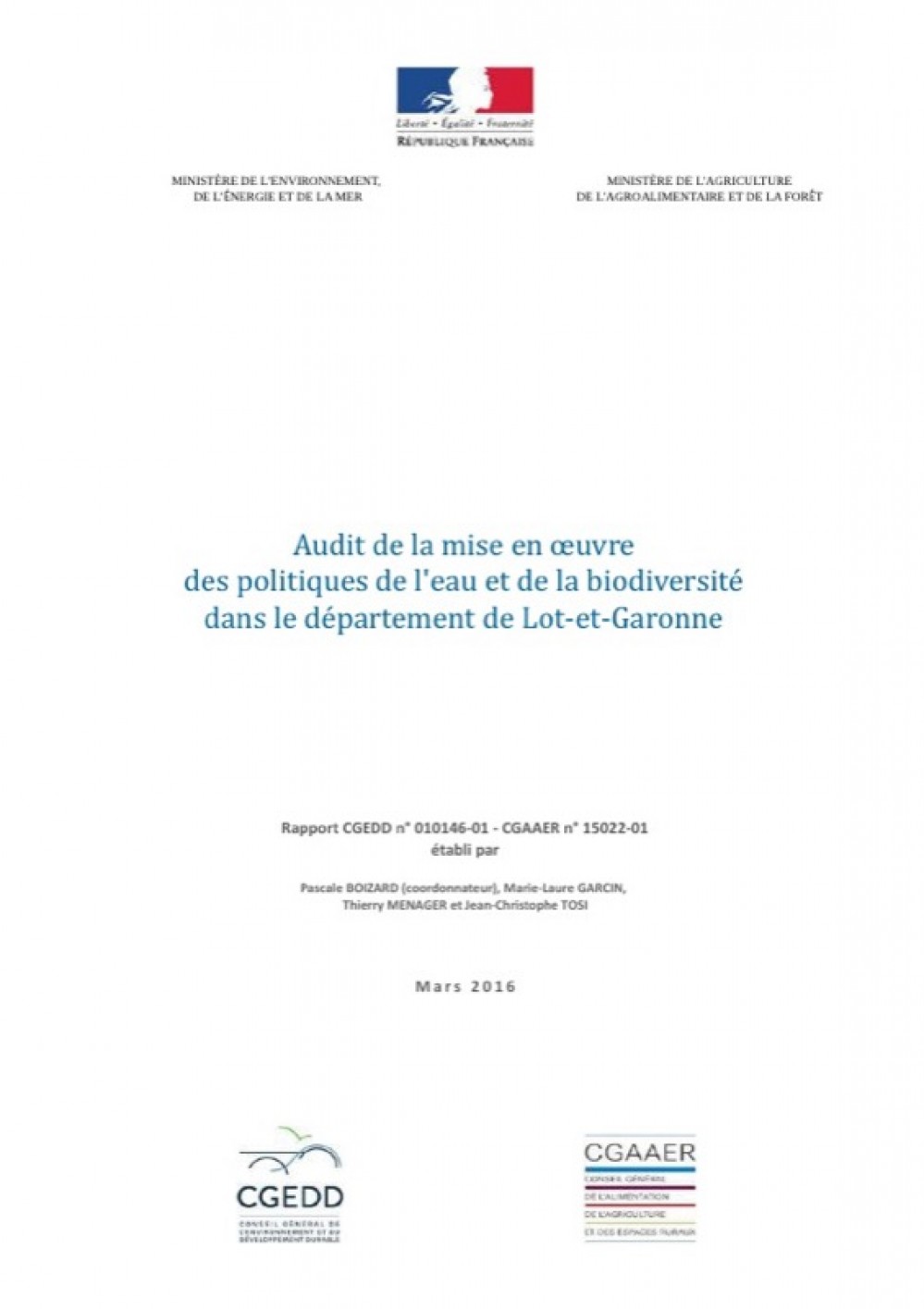 [Publication] Audit de la mise en œuvre des politiques de l’eau et de la biodiversité dans le département de Lot-et-Garonne - CGEDD
