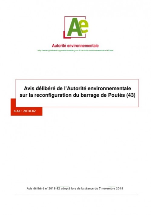[Publication] Avis délibére de l'Autorité environnementale sur la reconfiguration du barrage de Poutès