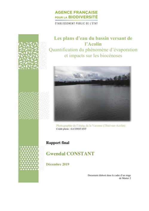 [Publication] Les plans d'eau du bassin versant de l'Acolin : Quantification du phénomène d'évaporation et impacts sur les biocénoses