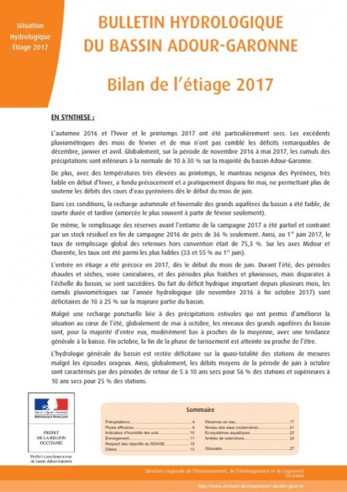 [Publication] Bilan de l'étiage 2017 - Situation hydrologique du bassin Adour-Garonne - DREAL Occitanie