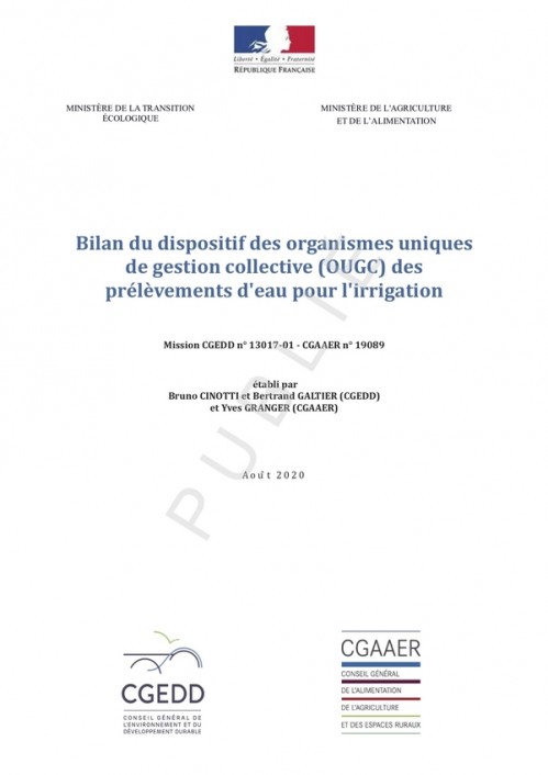 [Publication] Bilan du dispositif des organismes uniques de gestion collective (OUGC) des prélèvements d'eau pour l'irrigation - CGEDD