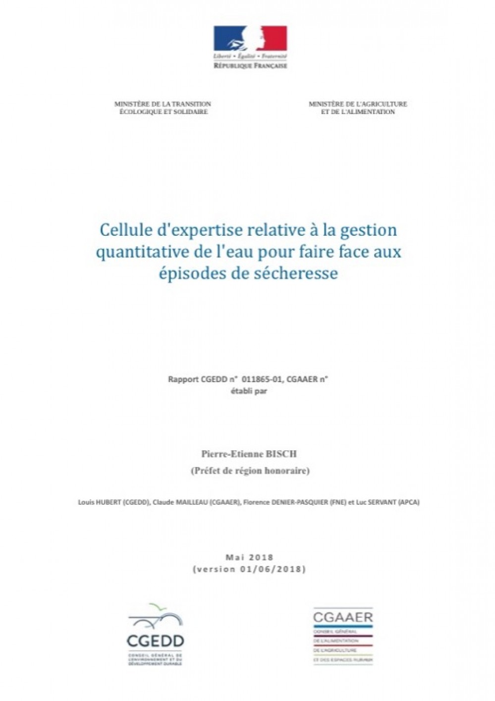 [Publication] Cellule d'expertise relative à la gestion quantitative de l'eau pour faire face aux épisodes de sécheresse