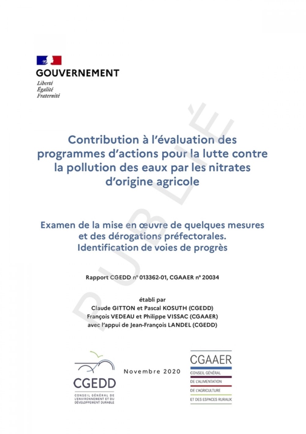 Contribution à l’évaluation des programmes d’actions pour la lutte contre la pollution des eaux par les nitrates d’origine agricole - CGEDD