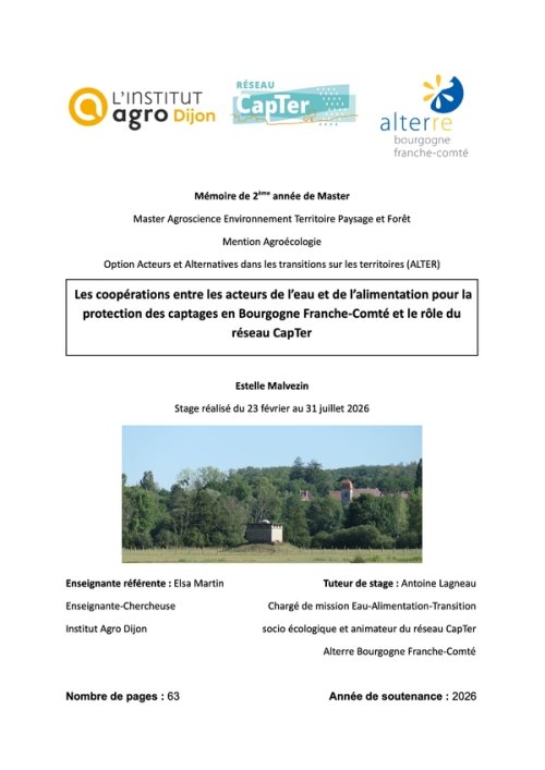 Les coopérations entre acteurs de l’eau et de l’alimentation pour la protection des captages en Bourgogne-Franche-Comté et le rôle du réseau CapTer