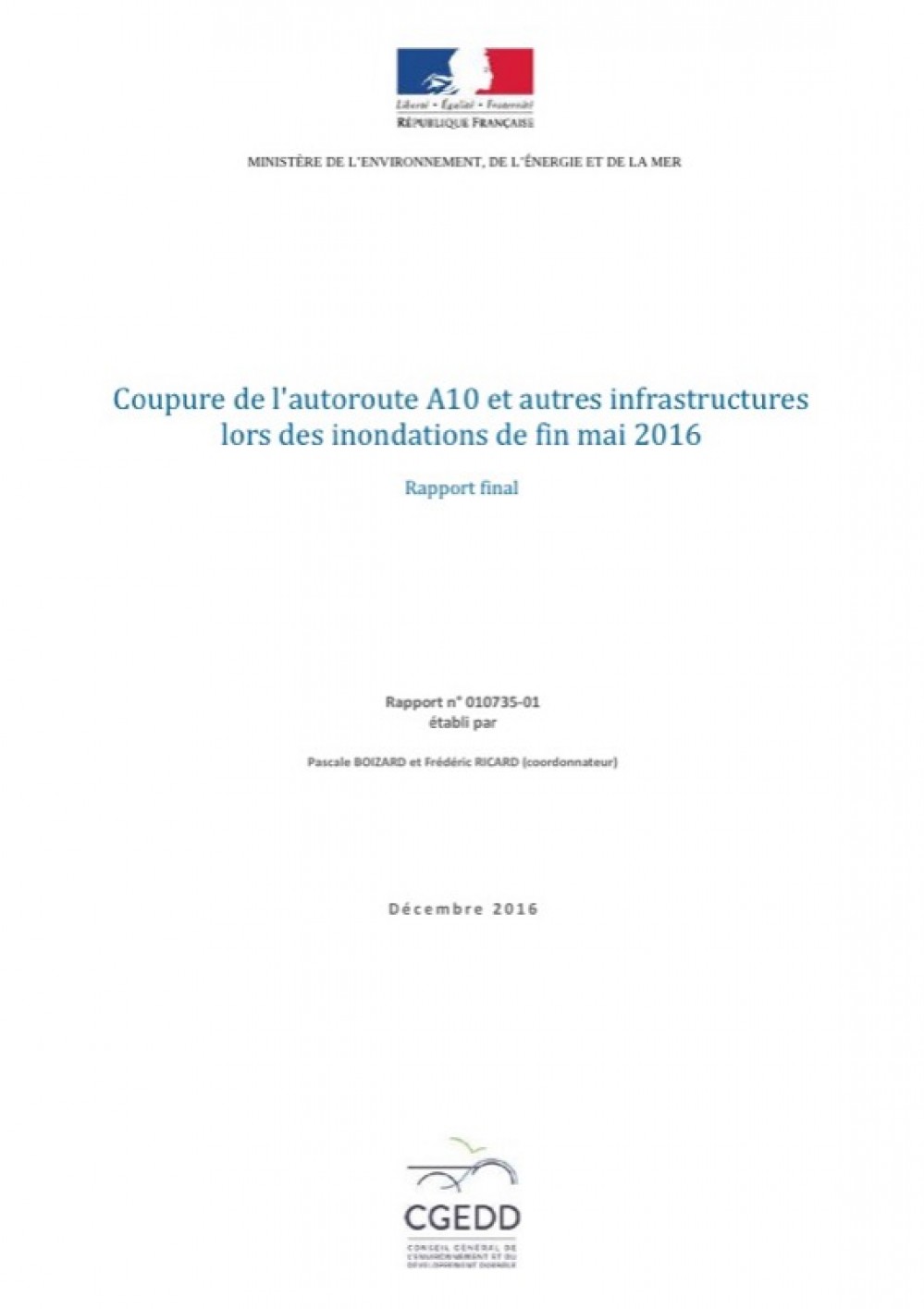 [Publication] Coupure de l'autoroute A10et autres infrastructures lors des inondations de fin mai 2016 - CGEDD